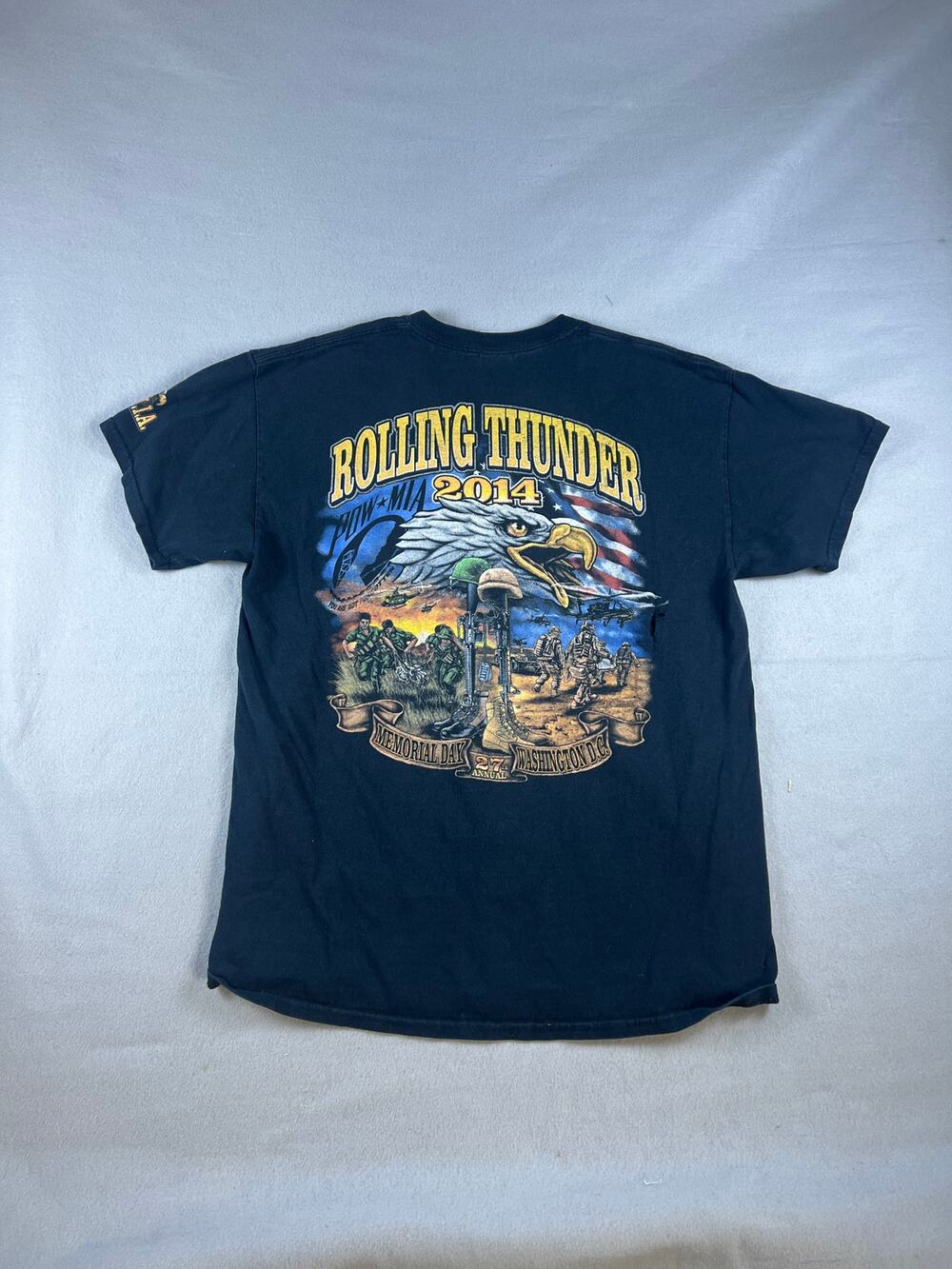 2014 Rolling Thunder 27th Annual T-Shirt Mens L POW MIA Eagle Flag Washington DC